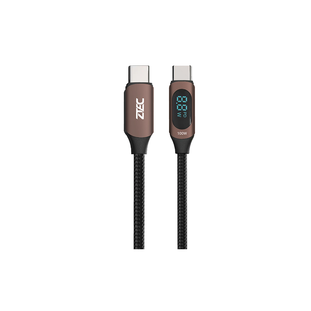 สายชาร์จเร็ว ZTEC รุ่น ZC521 USB-C to USB-C 100W 5A ยาว 1 เมตร สีน้ำตาล (รองรับเทคโนโลยี PD,QC)_0